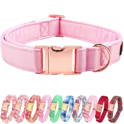 Tunkoo Pink Silk Dog Collar - Super Soft Fabric, for Girl Dogs, Elegant Rose Gold Buckle Adjustable Small Medium Large Sizes - Pet Fashion Accessory, S - color: H - Pink, size: Small