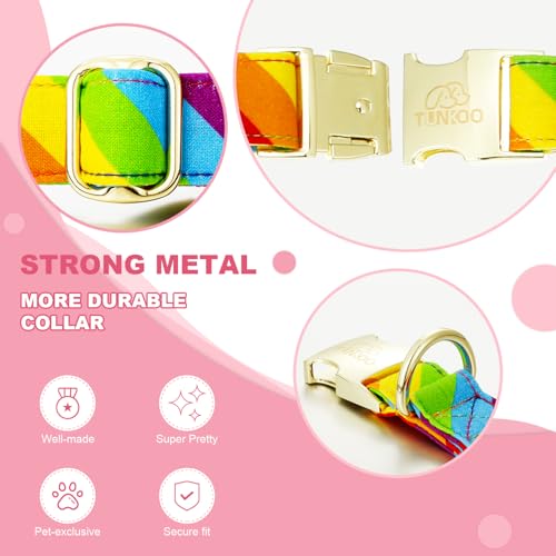 Tunkoo Rainbow Dog Collar with Metal Buckle - LGBTQ+ Pride Month, Soft Cotton Outer, Adjustable for Small/Medium/Large Dogs (Girls & Boys Pets), L - color: D - Rainbow, size: Large