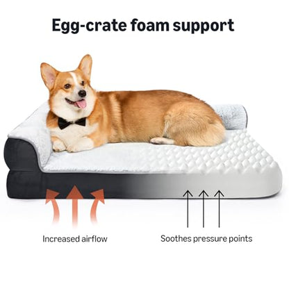 Amazon Basics Washable L-Shaped Dog Bed for Small Dogs, Anti-Slip Pet Sofa Bed for Indoor Dogs, Crate Bed, 30x20x6.5 Inches, Gray, Small - size: S-30"×20"×6.5"