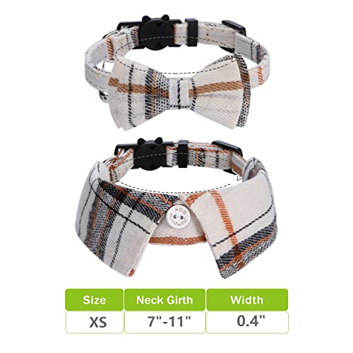Faleela 2 Pack/Set Cat Collar with Cute Bow Tie and Bell,Breakaway Plaid Shirt Collar for Kitty Adjustable Safety - color: 2023new-Beige