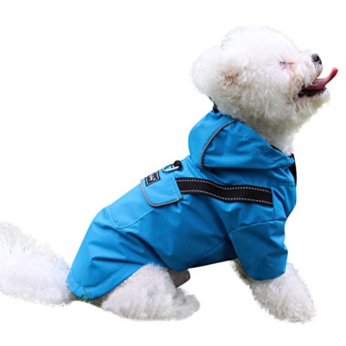 JoyDaog Premium Dog Raincoat with Hood for Small Dogs,Outdoor Sports Waterproof Dog Rain Jacket,Puppy Raincoat with Pockets,Blue S - color: Blue, size: Small