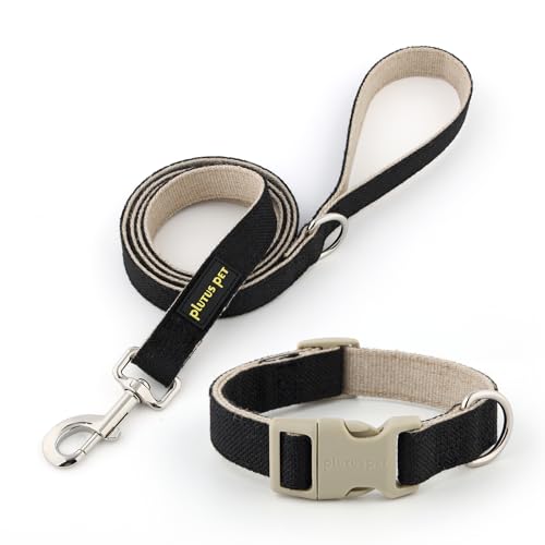 Plutus Pet Cotton Hemp Dog Collar and Leash Set, Adjustable Collar for Small, Medium, and Large Dogs, Heavy Duty and Soft on Skin, Black, XS - color: Black, size: X-Small