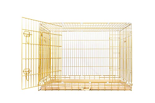 HOMEY PET 42" Gold Folding Dog Crate, Dog Cage for Large Dog Kennels with Pull Out Tray(No Floor Grid)