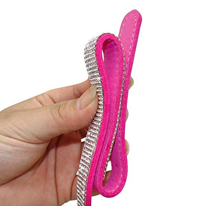 Rhinestone Dog Collar, Cute Dazzling Sparkling Soft Suede Leather Adjustable Pet Dog Cat Collar Crystal Diamond for Puppy Small Medium Large Dogs (XXS:15.5-21cm, Red) - color: Red, size: XXS:15.5 - 21cm