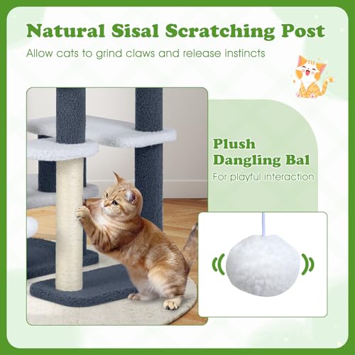PETSITE 30-inch Small Cat Tree, Multi-Level Modern Cat Stairs with Sisal Scratching Post, Hanging Ball, and Multiple Jumping Platforms