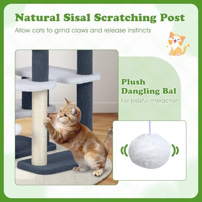 PETSITE 30-inch Small Cat Tree, Multi-Level Modern Cat Stairs with Sisal Scratching Post, Hanging Ball, and Multiple Jumping Platforms