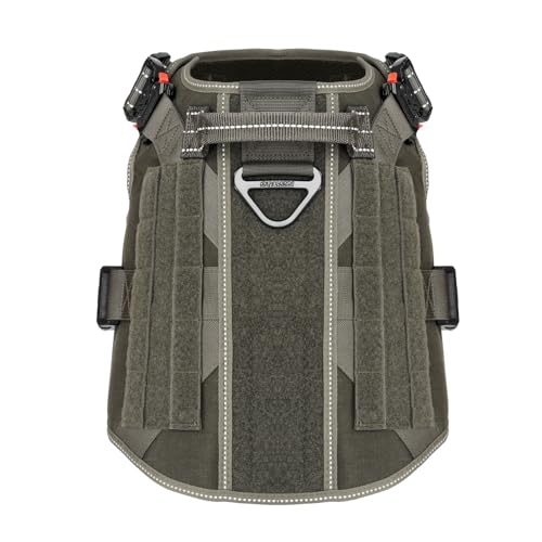 ICEFANG Tactical Dog Harness, X-Large Size,2X Metal Buckle,Working Dog MOLLE Vest with Handle,No Pulling Front Leash Clip,Hook and Loop Panel (Green,XL (Pack of 1)) - color: Green, size: X-Large (Pack of 1)