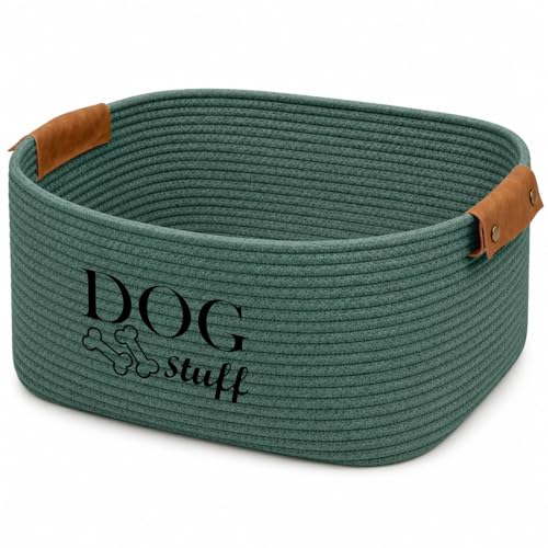 Geyecete Square Dog toy basket storage Cotton Rope Storage Basket Pet/Pet Toy And Accessory Storage Bin Doy Toy Box-Green - color: Green