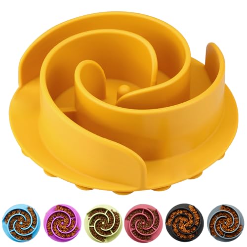 Slow Feeder Dog Bowls Insert, Animire Soft Silicone Slow Eating Dog Food Bowl for Small, Medium and Large Dogs, Compatible with Regular and Elevated Bowls - color: Yellow, size: S