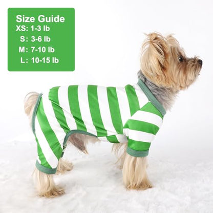 Dog Pajamas Pjs Stretchable Strip Dog Jumpsuit 4 Legs Pjs for Summer Dog Clothes Puppy Onesies Doggie Outfit (Green, Large (Chest 17in)) - color: Green, size: Large (Chest 17in )