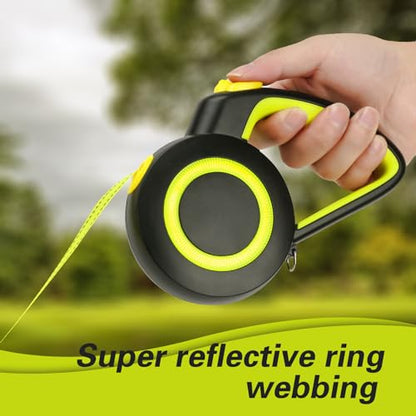 enrgticdg Retractable Dog Leash,Night Reflection,Light Weight Leash for Small to Medium Dogs/Cats,Stainless Steel Spring,Strong Nylon Tape, One-Handed Brake (Black-Yellow) - color: Black-Yellow