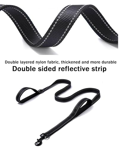 Solmoony 6FT Black Strong Dog Leash with 2 Padded Handles, Traffic Handle Extra Control, Double-Sided Reflective Walking Lead for Small Medium and Large Dogs(Black, 6FT) - color: Black, size: 6FT