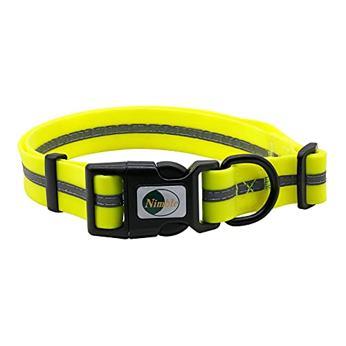 NIMBLE Dog Collar Waterproof Pet Collars Anti-Odor Durable Adjustable PVC & Polyester Soft with Reflective Cloth Stripe Basic Dog Collars S/M/L Sizes (Small (9.45”-14.17”inches), Fluorescent Yellow) - color: Fluorescent Yellow, size: Small (9.45”-14.17”in