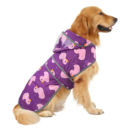 HDE Dog Raincoat with Clear Hood Rain Jacket Poncho for Small Medium Large Dogs Ducks Purple - L - color: Ducks Purple, size: Large
