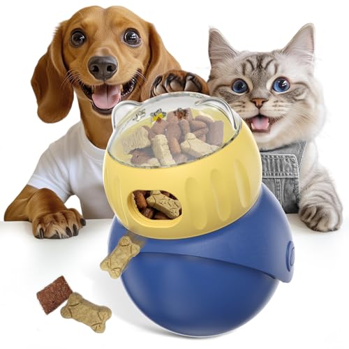 BSISUERM Cat Interactive Toys for Indoor Cats Adjustable Treat Puzzle Food Dispenser Weight Loss Tumbler Slow Feeder Fun Kitty Sliding Rolling Ball Enrichment Toy for Kitten Adult Cats Small Dogs