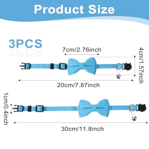 3Pcs Cute Cotton Kitten Collar with Removable Bow Tie and Bell, Adjustable Cat Breakaway Collar, Soft Bowtie Dog Collars Pattern Accessories for Small Medium Large Pet