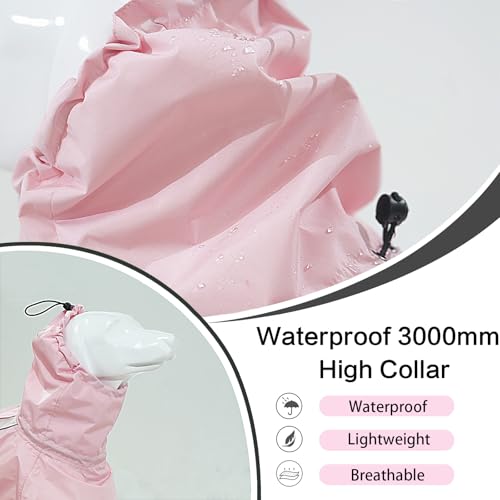 Adjustable Dog Raincoat, Waterproof Dog Rain Jacket for Small Medium Large Dogs,Reflective Lightweight Pet Rain Coat with Leash Hole(Pink&White, X-Large) - color: Pink&White, size: X-Large(37-55lb)