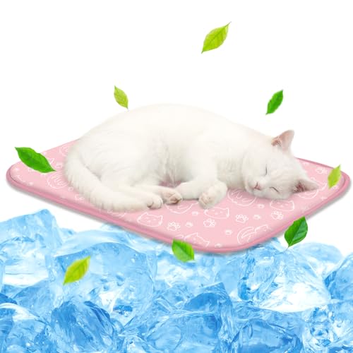 NWK Pack of 4 Pet Cooling Mat -Q-Max>0.345 Ice Silk Cooling Mat for Dogs & Cats Portable & Washable Pet Cooling Blanket, Car Seats, Beds for Summer (4pcs, Pink Cat, 20'' X 16'' X 0.3'') - color: Pink Cat, size: Small (20'' X 16'' X 0.3'')