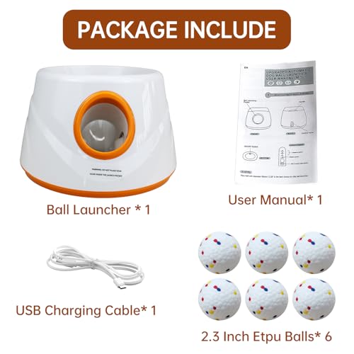 Automatic Ball Launcher for Dogs with 6pcs 2.3 Inch Etpu Tennis Balls,Thrower Distance 20-45ft,interacive Dog Toys for Indoor/Outdoor for Small Or Medium Dogs (White) (Orange)