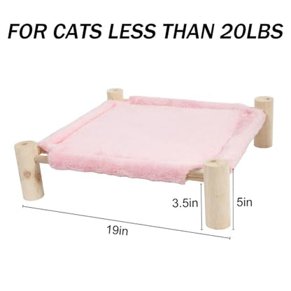 Cat and Dog Hammock Bed for Small Dogs, Brethable Wooden Cat Pet Rabbit Elevated Bed Cots Furniture for All Seasons Fleece Pink - color: Fleece Pink