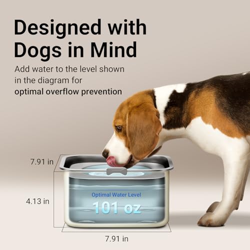 DownyPaws No Spill Water Bowl for Dogs,101oz/3L Slobber Stopper Stainless Steel, Slow Drinking Dog Water Bowl, No Mess Dog Water Dispenser Spill Proof, Dishwasher Safe, Beige - color: Beige
