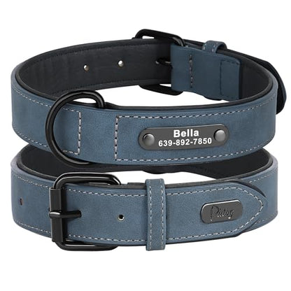 Didog Custom PU Leather Dog Collars with Personalized Engraving Nameplate,Personalized Padded Dog Collars Engraved for Small Medium Dogs,Blue,M Size - color: Blue, size: M: Fit 11-14"Neck