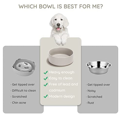 SPUNKYJUNKY 13.5OZ Ceramic Dog and Cat Bowl, Modern Cute Weighted Food Water Bowl for Replacement Grey (1 Pack) - color: Grey, size: 1.7 CUPS