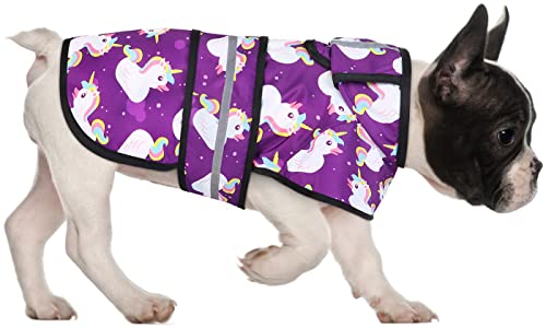 HDE Dog Raincoat Jacket Reflective Adjustable Hooded Pet Poncho Rain Coat with Leash Hole for Small to X-Large Dogs Purple Unicorn Ducks - S - color: Purple Unicorn Ducks, size: Small