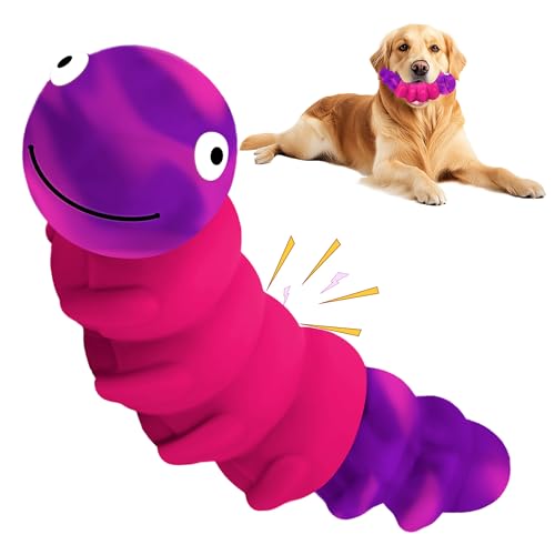 Indestructible Dog Toys for Aggressive Chewers, Tough Chew Proof Toy for Large Dogs, Squeaky Rubber Chew Toy with Beef Flavor for Boredom & Anxiety Relief (Purple&Hot Pink) - color: Purple & Hot Pink
