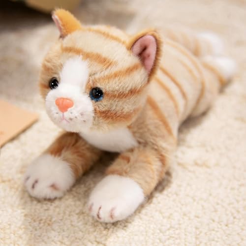 PEACH CAT Striped Cat Stuffed Animal 9.8" Realistic Kitten Plushies Soft Plush Toys Gifts for Kids Yellow - style: 9.8“ Yellow Cat