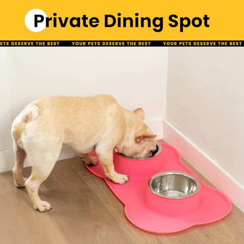 Conlun Medium Pet Feeding Station, 29oz Stainless Steel Dog Bowls Set, No Spill Food & Water Dishes with Non Slip Silicone Mat for Breeds Up to 55 Lbs, Pink - color: Pink, size: Medium-29oz