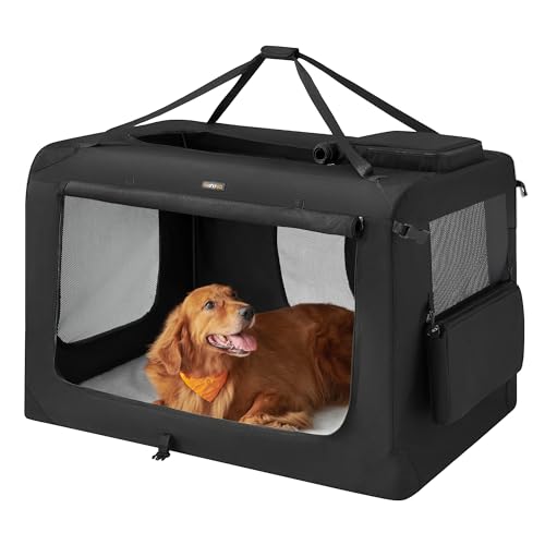 Feandrea 48 Inches Collapsible Soft Dog Crate, Portable Travel Dog Crate for Indoor and Outdoor Use, Dog Carrier Kennel with Safety Zippers, for Living Room, Car, Travelling, Camping, Black UPDC12H - color: Black, size: XXXXL（48"L x 31"W x 31"H）