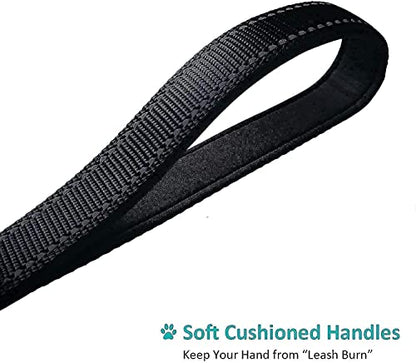 Dog Leash 6ft Long - Traffic Padded Two Handle - Heavy Duty - Double Handles Lead for Training Control - 2 Handle Nylon Leashes for Large Dogs or Medium Dogs - Reflective Leash Dual Handle (Black)