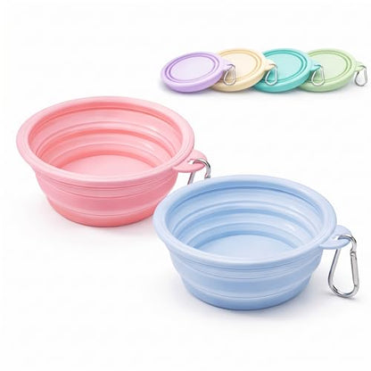 Collapsible Dog Bowls 2-Pack, Portable Travel Dog Bowl with Carabiner, Food-Grade BPA-Free Silicone Pet Food & Water Bowl for Dogs & Cats, Hiking Walking Camping (Pink and Blue) - color: Pink and blue