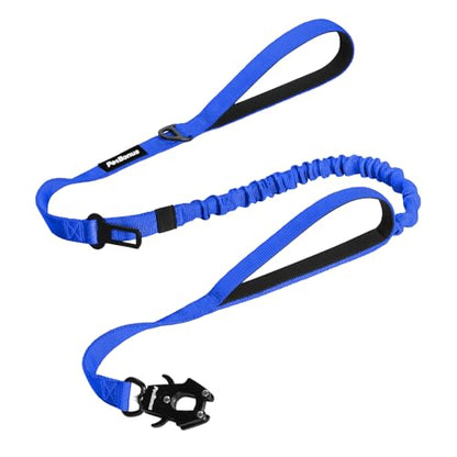 Heavy Duty Tactical Dog Leash, 5 FT Bungee Shock Absorption Leash with 2 Padded Handles, Quick Release Metal Clip, Car Seatbelt, No Pull Training Lead for Large Medium Dogs（Blue） - color: Blue