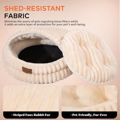 Cat Cave Bed for Indoor Cats, Washable Covered Cat Bed Hooded Kitty Bed Soft Fluffy Pet Bed for Puppy and Small Dog(White) - color: White