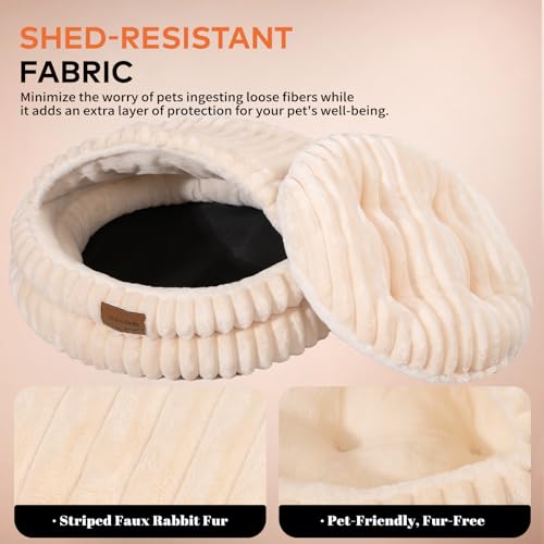 Cat Cave Bed for Indoor Cats, Washable Covered Cat Bed Hooded Kitty Bed Soft Fluffy Pet Bed for Puppy and Small Dog(White) - color: White