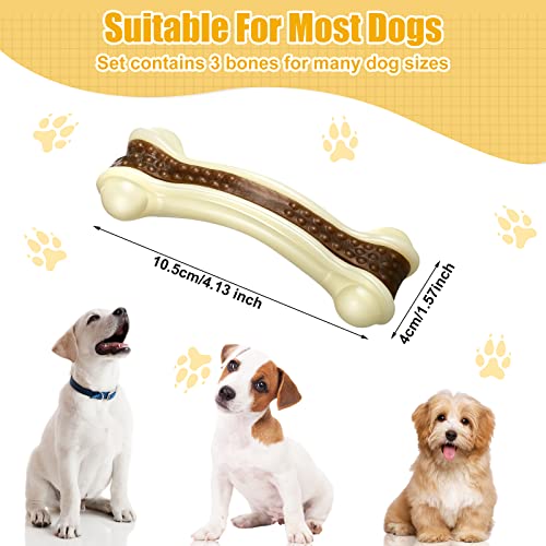 Sosation 3 Pack Chew Toys for Aggressive Chewers, Bone Toys Nylon Beef Flavor Dog Teething Toys for Large/Medium/Small Puppies Breeds(Small, Curved Bone) - size: Small, style: Curved Bone