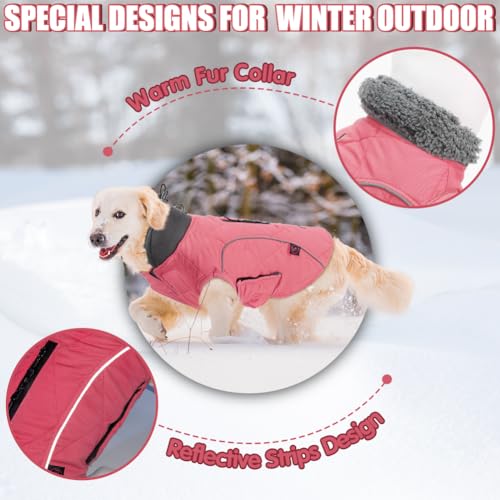 EMUST Thick Winter Dog Coat for Medium Boys with Harness Hole - Cold Weather Clothes, Pink, M - color: NewPink, size: Medium(Pack of 1)