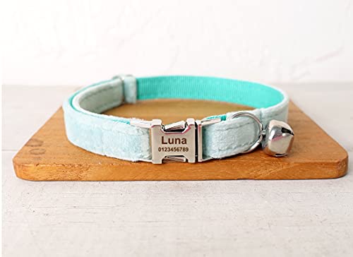 Cat Collar Personalized with Name Phone Number Engraved,Customized with Bell for Small Dogs Puppy Kitten - color: Water Blue, size: S (6"-10")