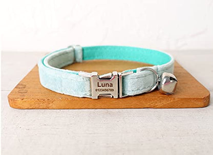 Cat Collar Personalized with Name Phone Number Engraved,Customized with Bell for Small Dogs Puppy Kitten - color: Water Blue, size: S (6"-10")