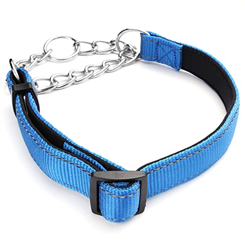 Martingale Dog Collars Adjustable Soft Nylon Reflective Collars with Stainless Steel Chain Walking Training Collars Heavy-Duty Puppy Chain Collars for Small,Medium,Large Dogs(Blue,S) - color: Blue, size: S-(dog's neck10-15inches)