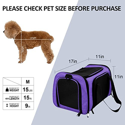 Henkelion Pet Carrier for Small Medium Cats Dogs Puppies up to 15 Lbs, Airline Approved Small Dog Carrier Soft Sided, Collapsible Travel Puppy Carrier - Purple - color: Purple, size: 17.0"L x 11.0"W x 11.0"H