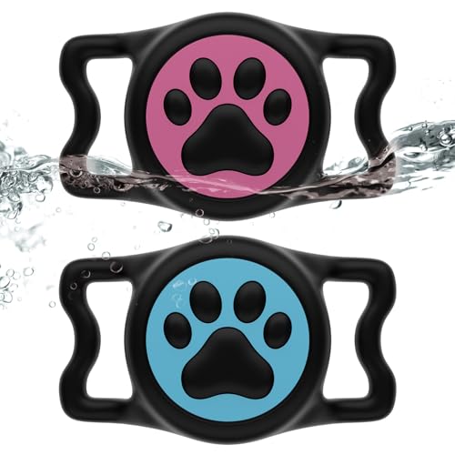 for AirTag Dog Collar Holder, Dog Air tag Holder, IP68-Waterproof | Lightweight Silicone | Anti-Lost | Ultra-Durable | Compatible with Apple AirTags (Deep Pink+Deep Bule) - color: Deep Pink+Deep Bule