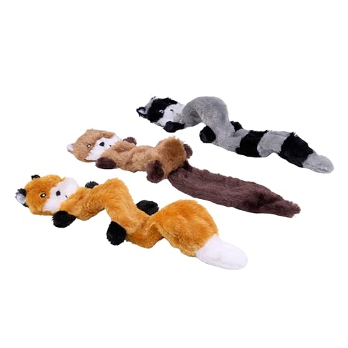 ZippyPaws Skinny Peltz - No Stuffing Dog Toy Pack to Keep Them Busy, for Medium and Large Dogs, Squeaky Pet Toys, Unstuffed Chew Toys, Soft Plush Variety Pack, Fox, Raccoon, and Squirrel - 18" - style: Variety Pack - Large (3-pack)