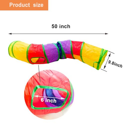 Cat Tunnel Tube Toys，Tunnels for Indoor Cats, Collapsible Interactive Toy with Balls for Rabbits, Kittens, Ferrets, Puppy (S - 2 Way Yellow Green) - color: S - 2 Way Yellow Green