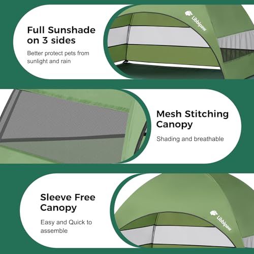 Windproof Elevated Dog Bed with Canopy & Stakes, 3-Sided 90% UV Block, Chew-Proof Teslin Mesh Mat for Large Dogs up to 150lbs(Green X-Large) - color: Green, size: X-Large