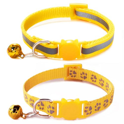 Yellow Cat Collar Breakaway, [2 Pack] Break Away Kitten Collar with Bells, Reflective Cat Collar for Boy Cats Kitty - color: Yellow