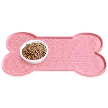 PWTAA Dog Food Mat Anti-Slip Silicone Dog Bowl Mat Thicker Pet Placemat Waterproof Cat Feeder Pad with Raised Edge Puppy Kitten Feeding Mats Suitable Small Medium-Sized Dogs Cats Eating Tray - color: Pink, size: 25.6" x 13"