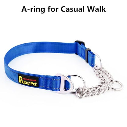 Plutus Pet Martingale Dog Collar with Stainless Steel Chain and Reflective Nylon, Adjustable No Pull Training Collar, for Small Medium, and Large Dogs, Royal Blue, S - color: Royal Blue, size: Small